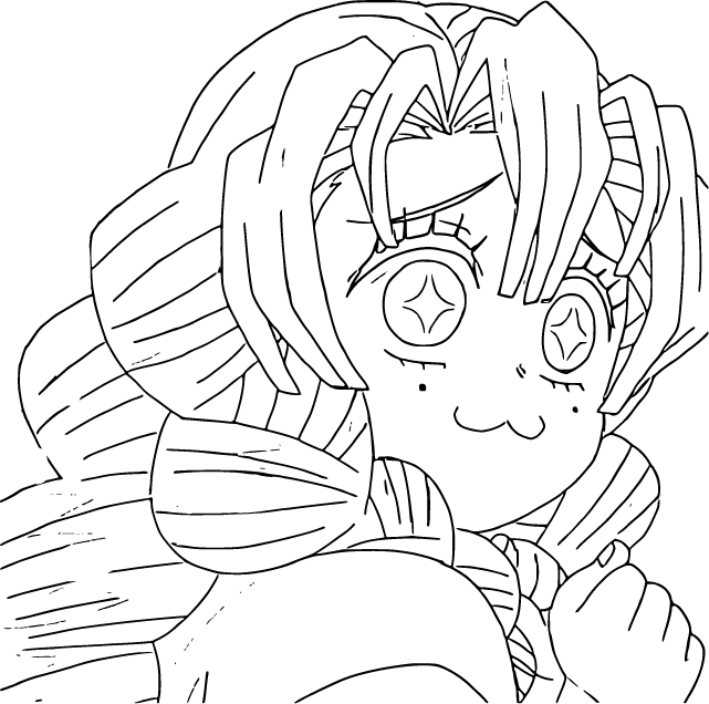 Mitsuri Kanroji with sparkling eyes and a joyful expression,
