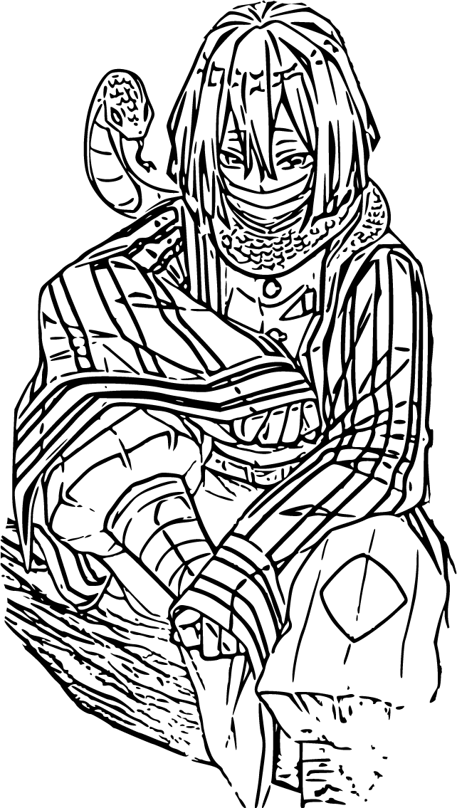 Obanai Iguro sits thoughtfully in a tree