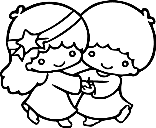 Little Twin Stars are joyfully dancing hand-in-hand