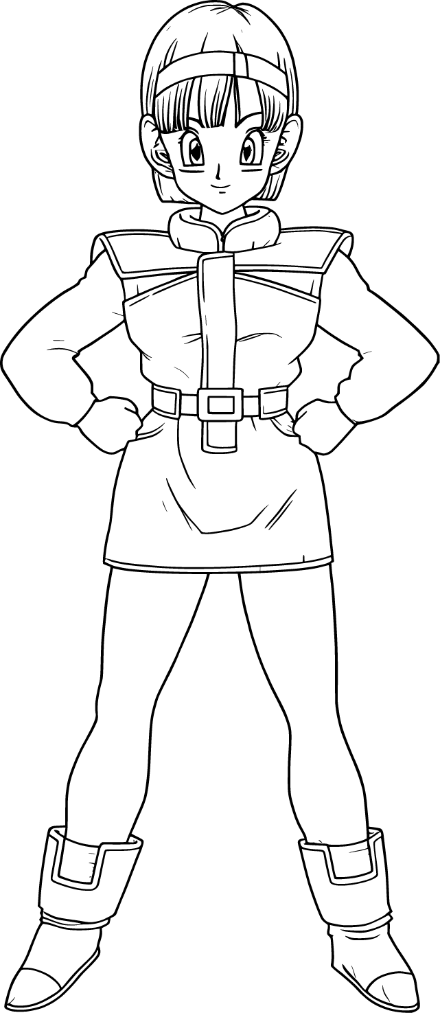 Bulma’s determined pose and futuristic outfit