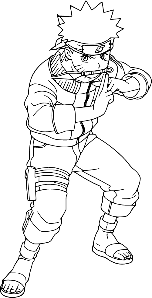 Naruto striking a combat-ready pose performing a hand sign