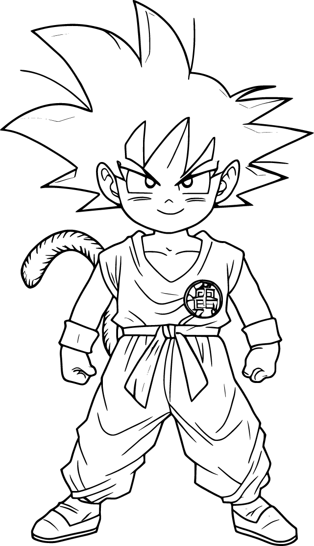 Goku as a child stands confidently with a mischievous smirk