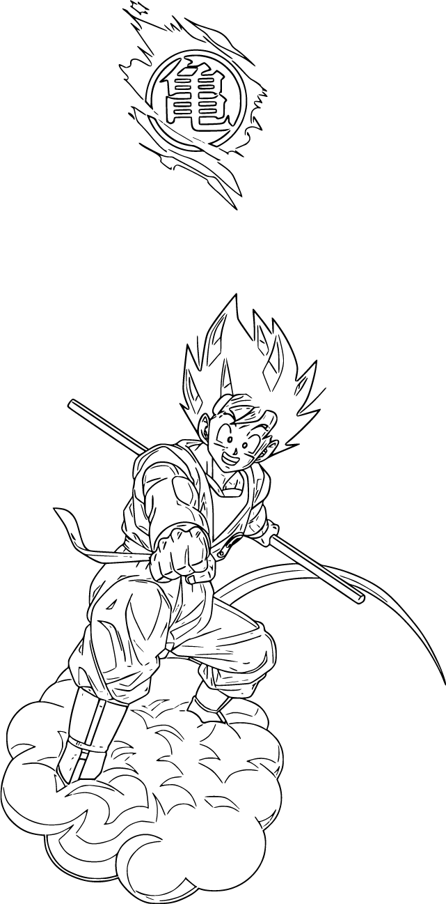 Goku wields his power pole and looks ahead with determination