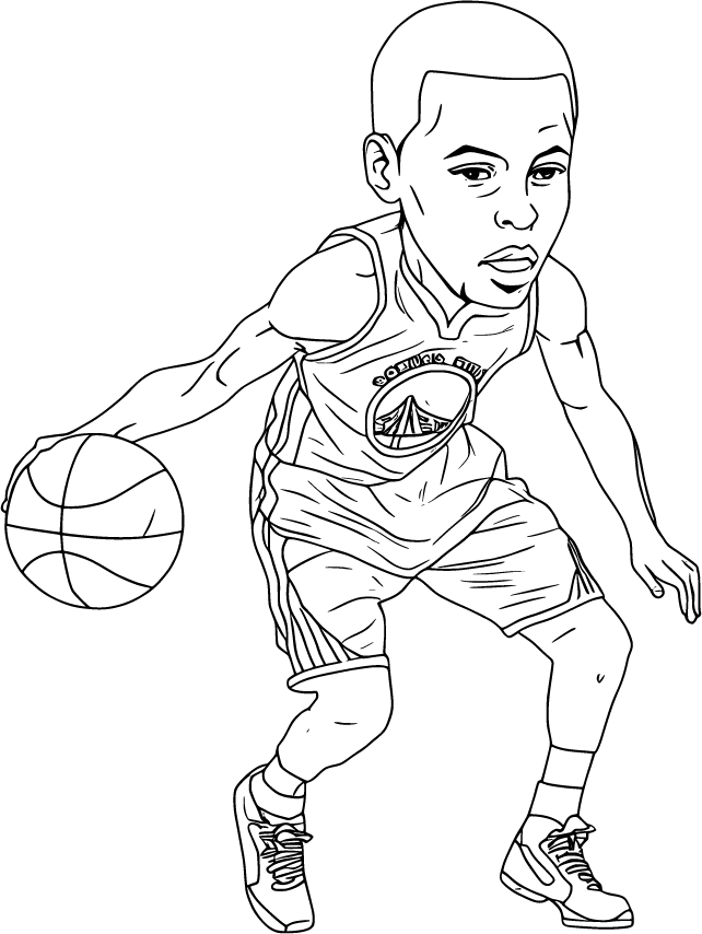 A detailed illustration of Curry handling the ball