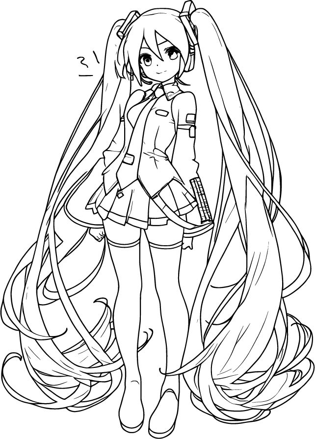 Miku smiles softly as her incredibly long twin tails flow elegantly