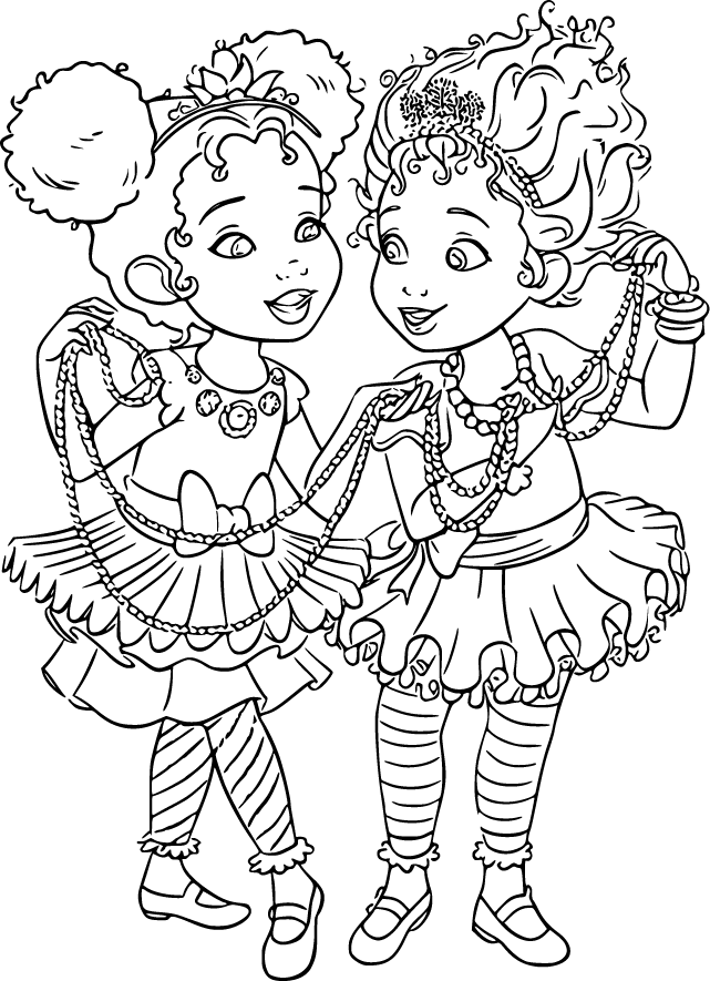 Fancy Nancy and her friend giggle