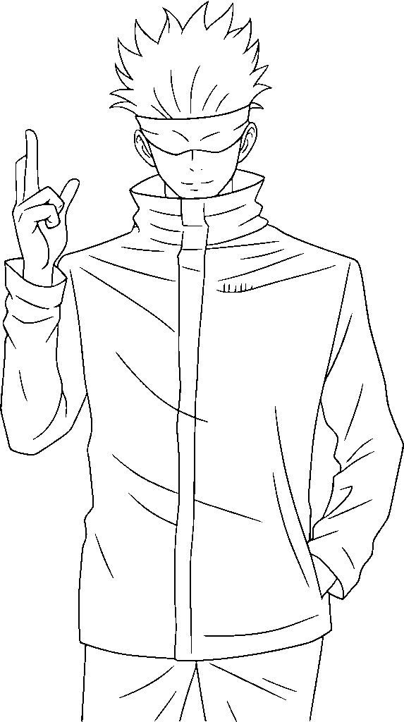 Satoru Gojo pointing his index finger up