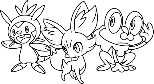 Chespin Fennekin and Froakie are standing together