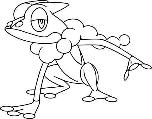 Frogadier is shown in a dynamic stance coloring page