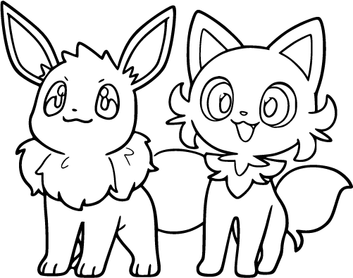 Eevee and Sprigatito Smiling Together