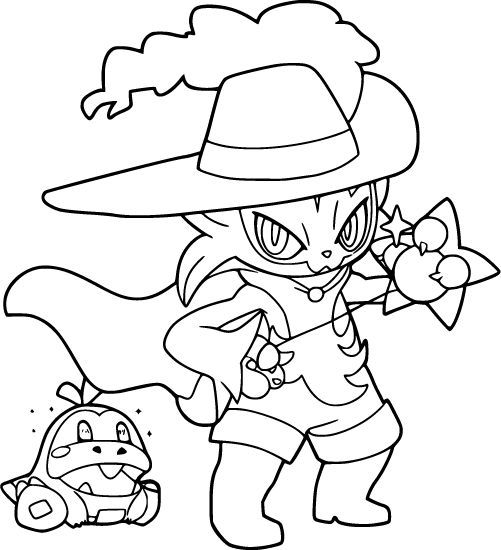 Floragato wearing a hat with a friend coloring page