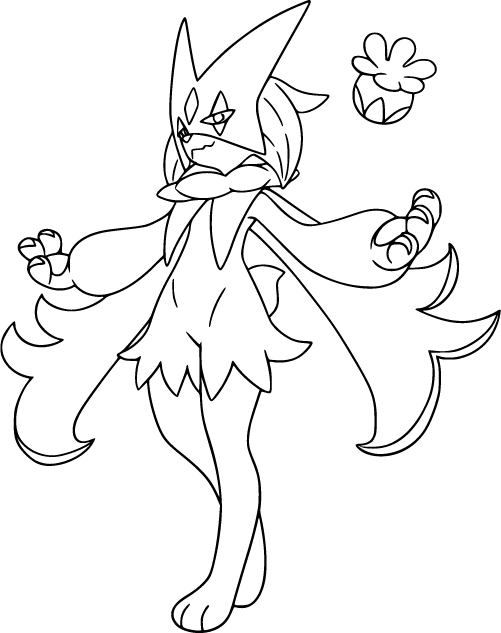 Meowscarada opening arms coloring page