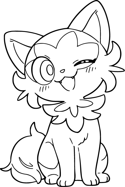 Sprigatito sits with one eye winking