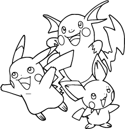 Raichu Pikachu and Pichu clustered together in a cheerful group