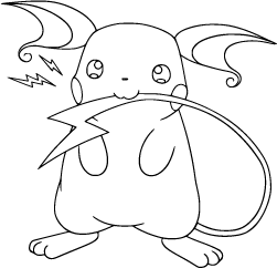 Raichu stands holding a lightning bolt in its mouth