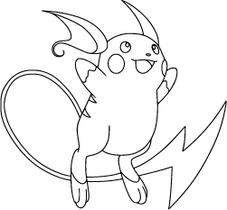 Raichu with a lightning bolt tail jumps with open arms coloring page