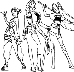The girls from Kpop demon hunter standing with weapons