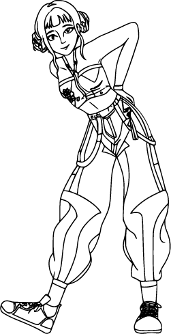 Zoey bending forward with hands on hips