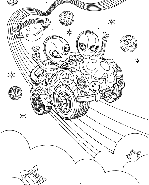 Lisa Frank Aliens Joyriding Through Space