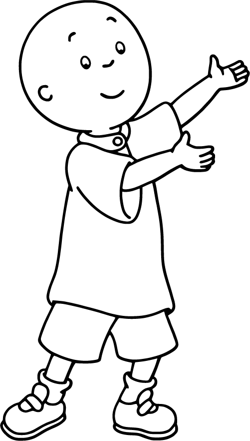 Caillou smiling and stretching out arms with cheerful expression