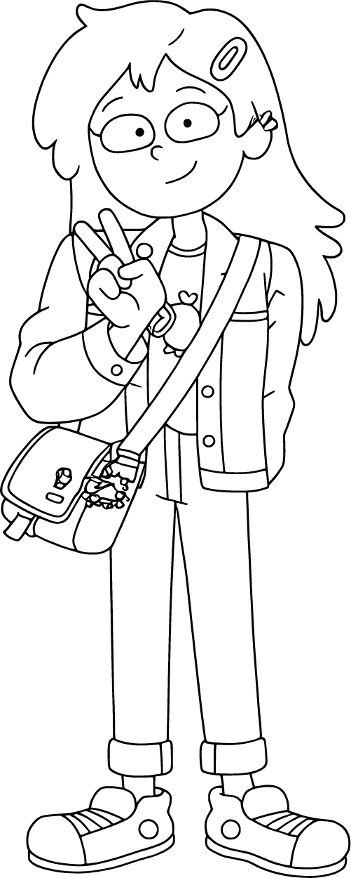 Anne Boonchuy smiling and giving a peace sign with shoulder bag