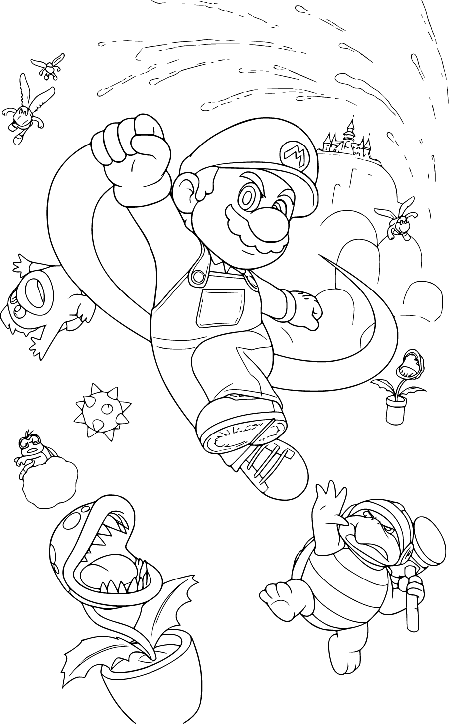 Mario Galactic Adventure with Friends and Foes Coloring Page