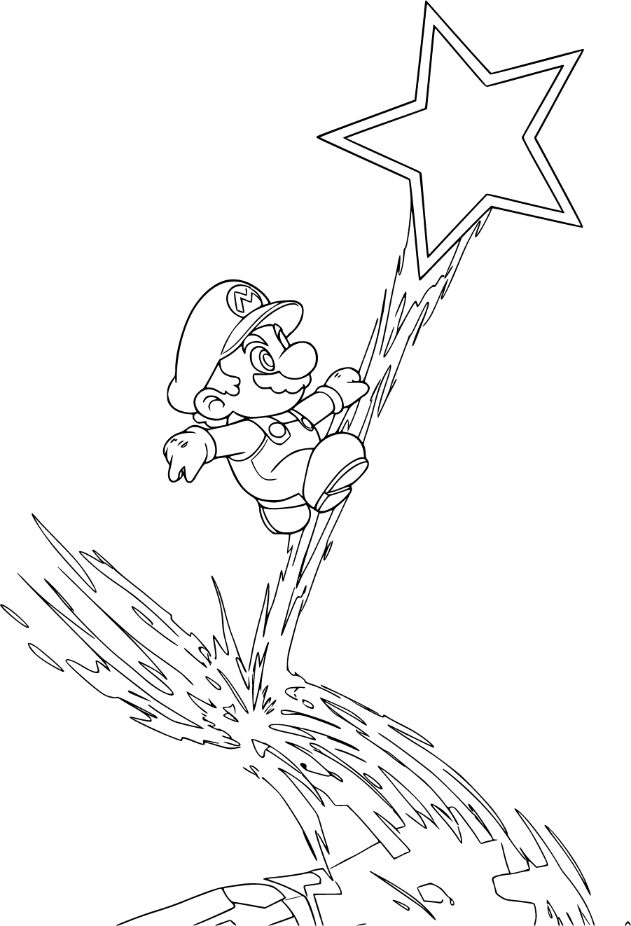 Mario Reaches for the Power Star Coloring Page