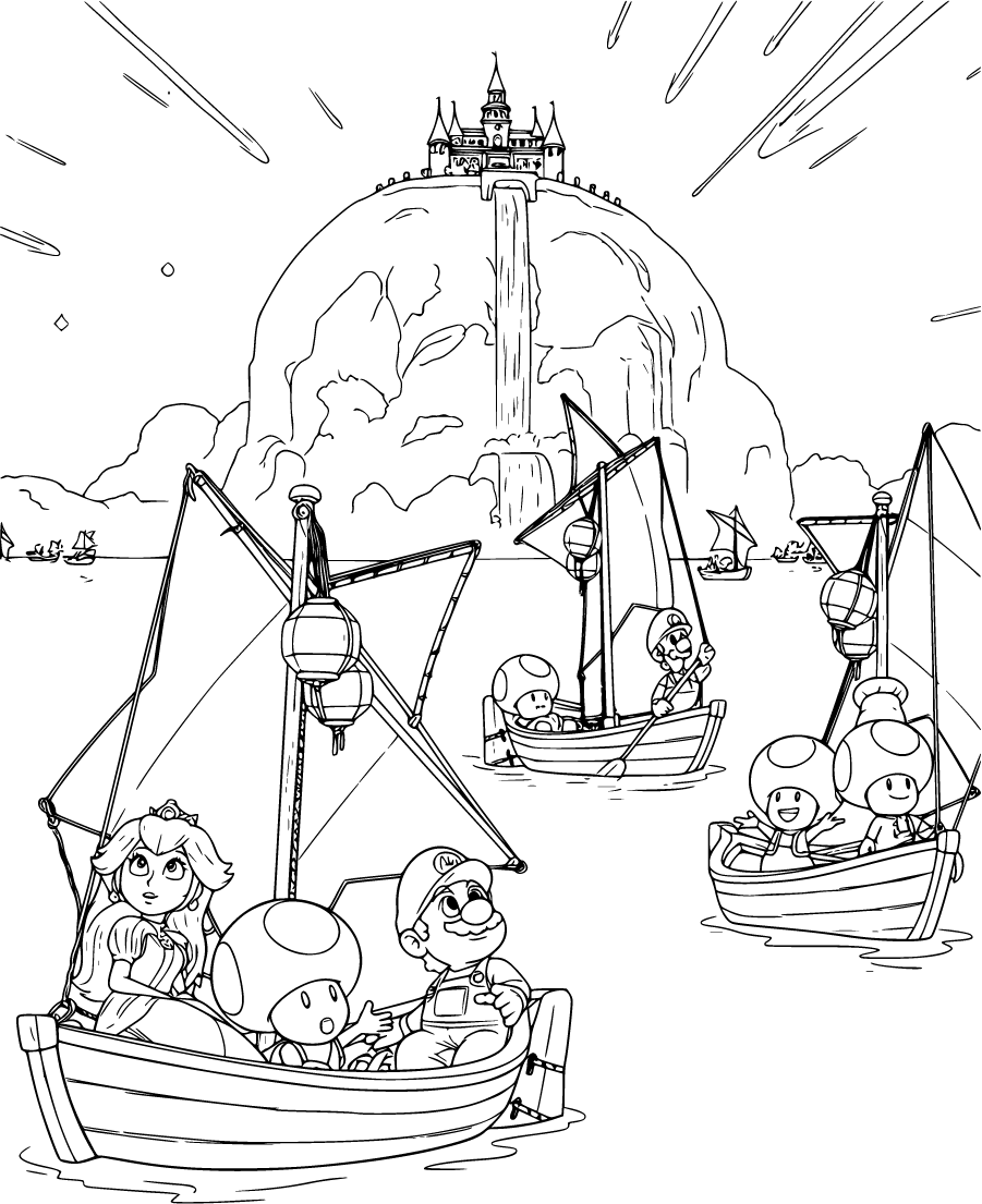 Mario and Friends Sailing Under Shooting Stars