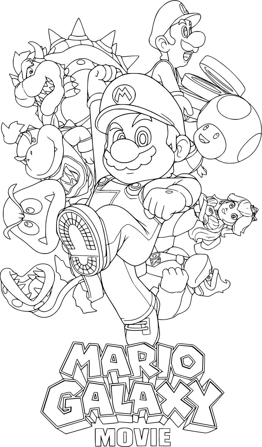 Mario and Friends in the Galaxy Coloring Page