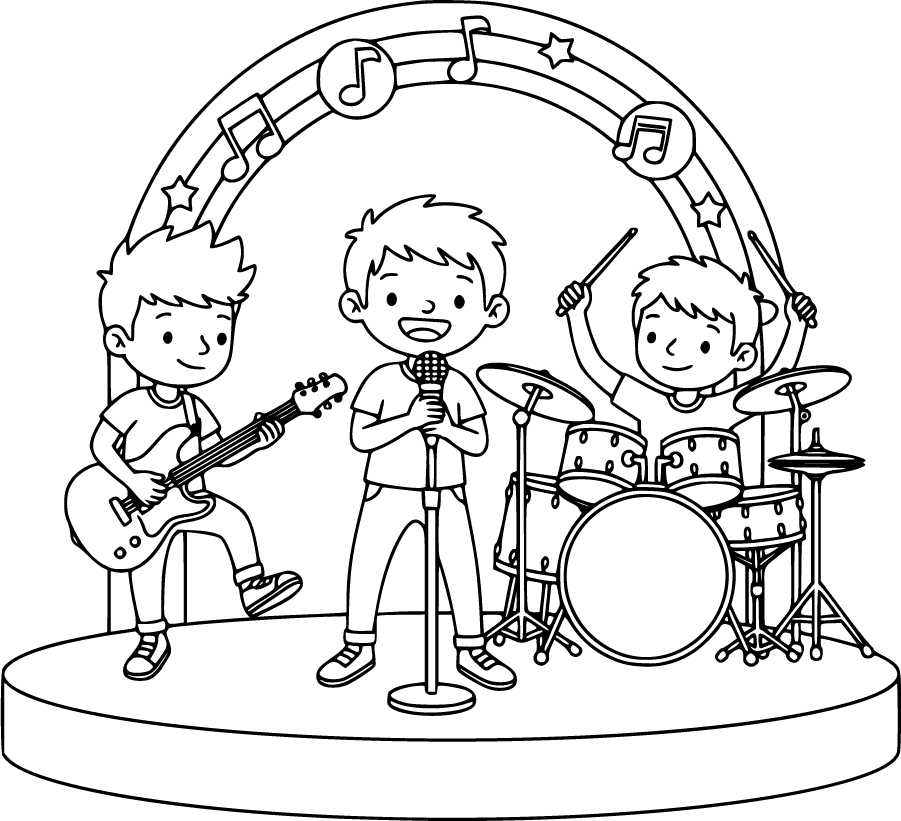 band performing guitar drums singer stage