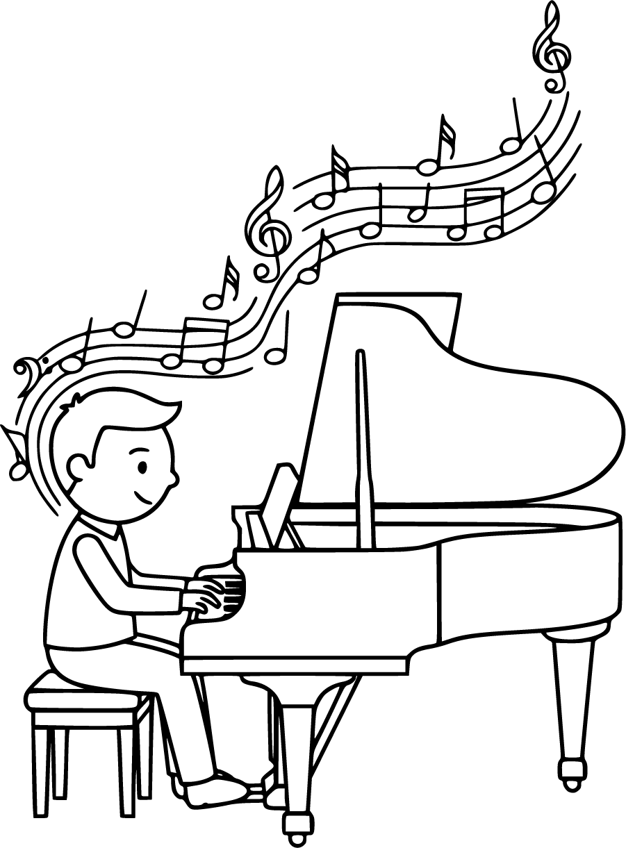 pianist grand piano music notes coloring page