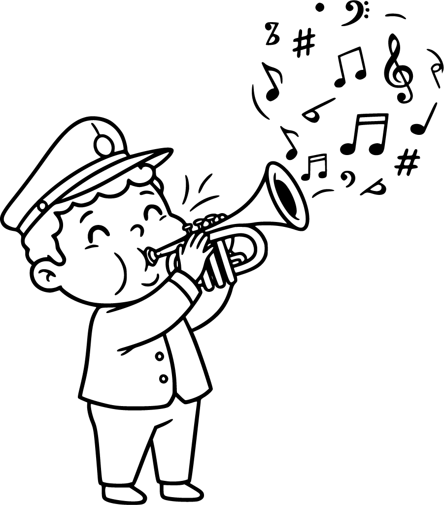 trumpet player instrument music notes