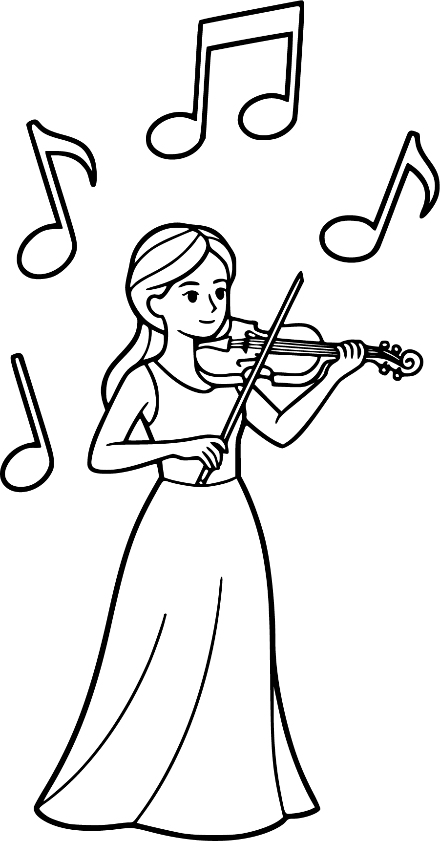 violinist playing violin bow music notes