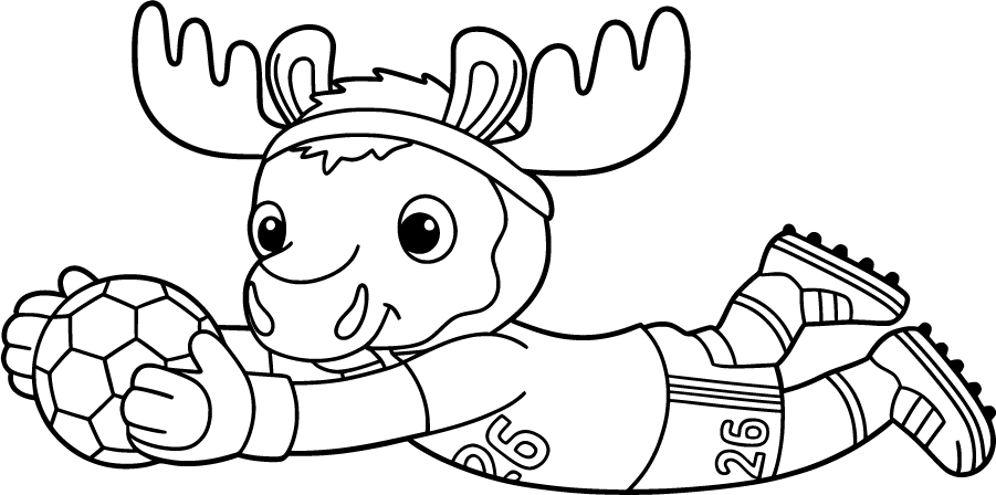 2026 Moose Soccer Mascot with a soccer ball wearing a 2026 jersey