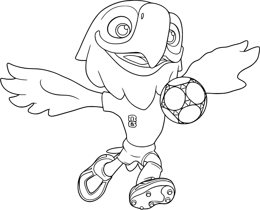 Cartoon 2026 FIFA World Cup mascot dribbling a soccer ball with wings spread Coloring Page