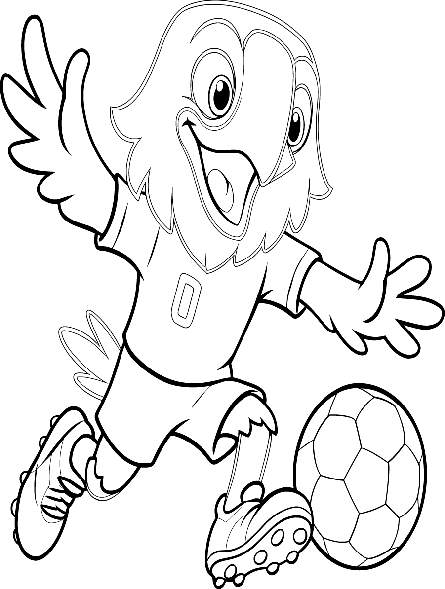Cheerful Soccer Mascot with raised arms and a soccer ball