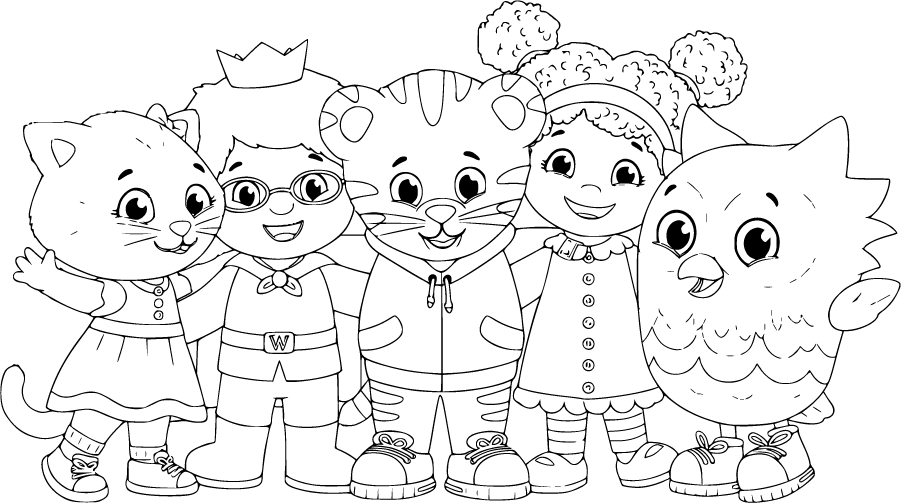 Daniel Tiger with friends standing together and smiling