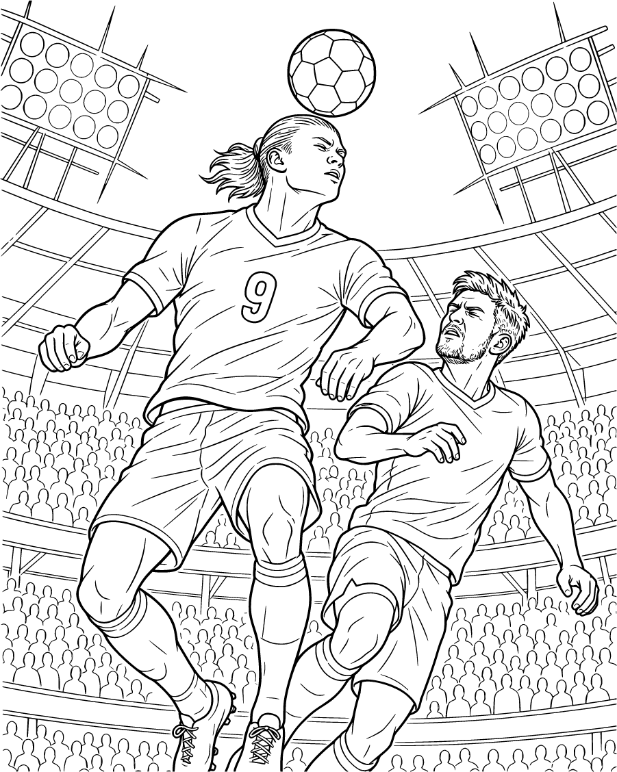 Erling Haaland Heading Soccer Ball Under Stadium Lights