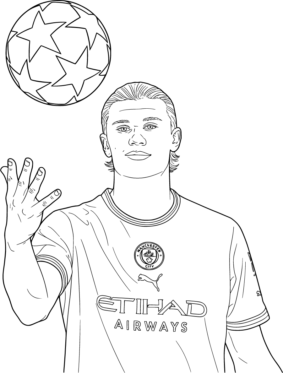 Erling Haaland in Manchester City jersey juggling ball Coloring Page