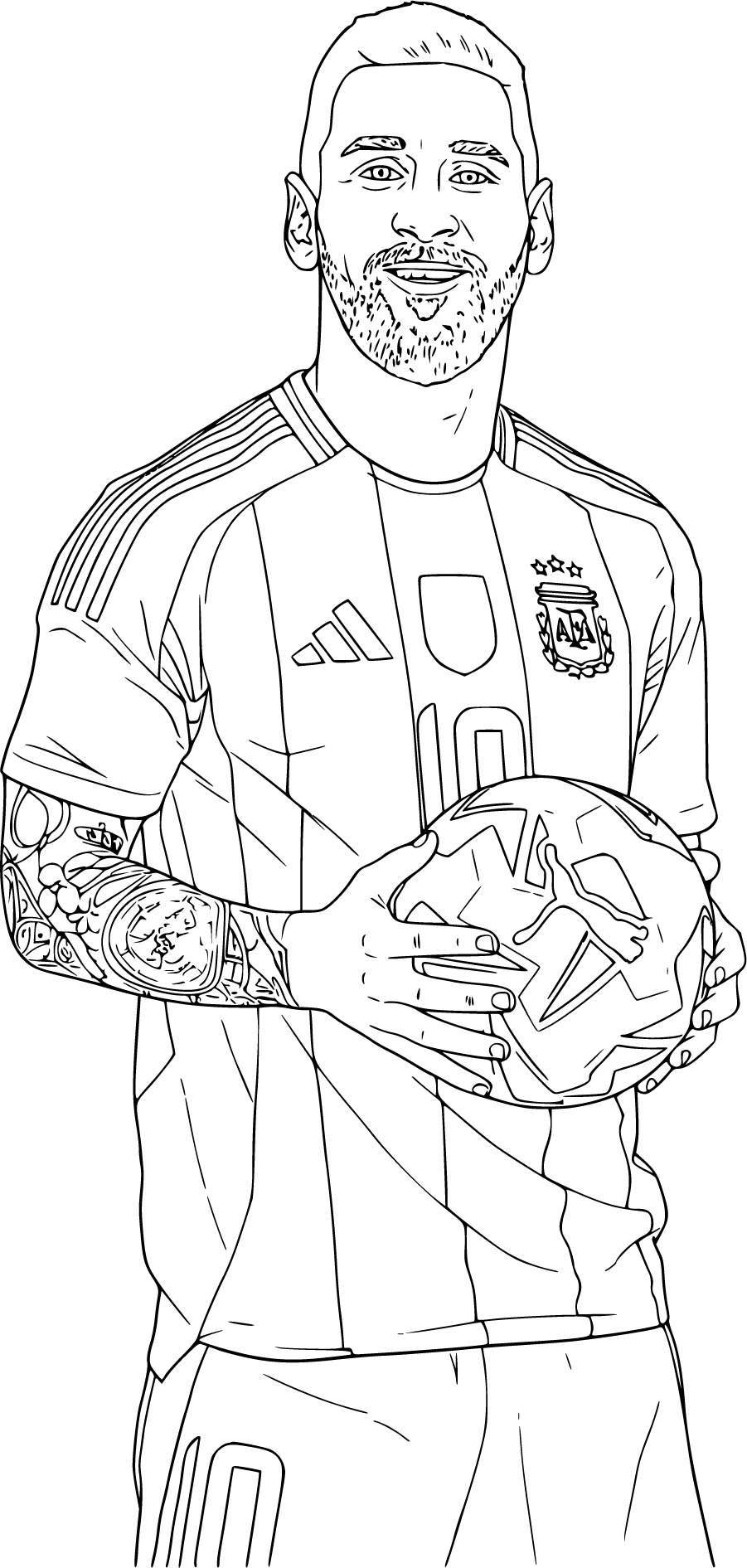 Lionel Messi holding a soccer ball in Argentina jersey