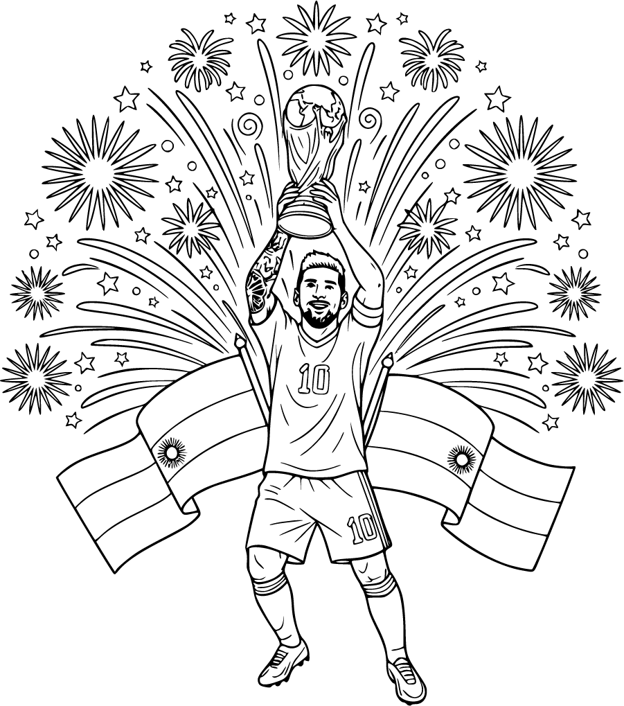 Lionel messi lifting trophy fireworks flags