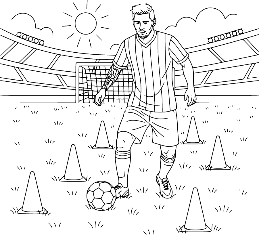 Lionel messi training cones soccer ball field