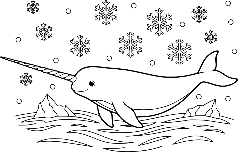 narwhal icy ocean snowflakes
