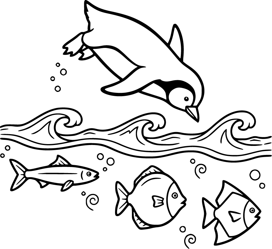 penguin diving ocean fish
