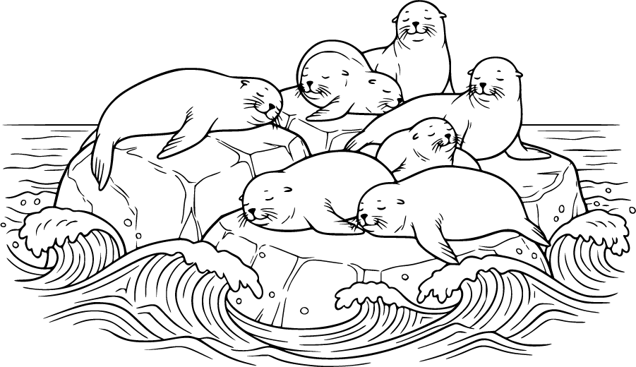sea lions coastal rocks waves