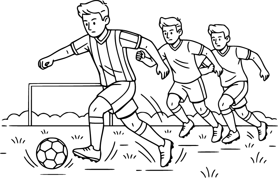 soccer player dribbling defenders field