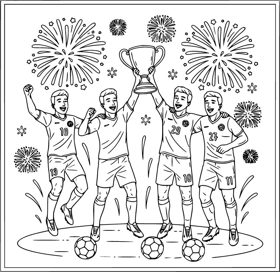soccer players trophy fireworks celebration
