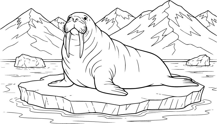 walrus ice floe ocean mountains