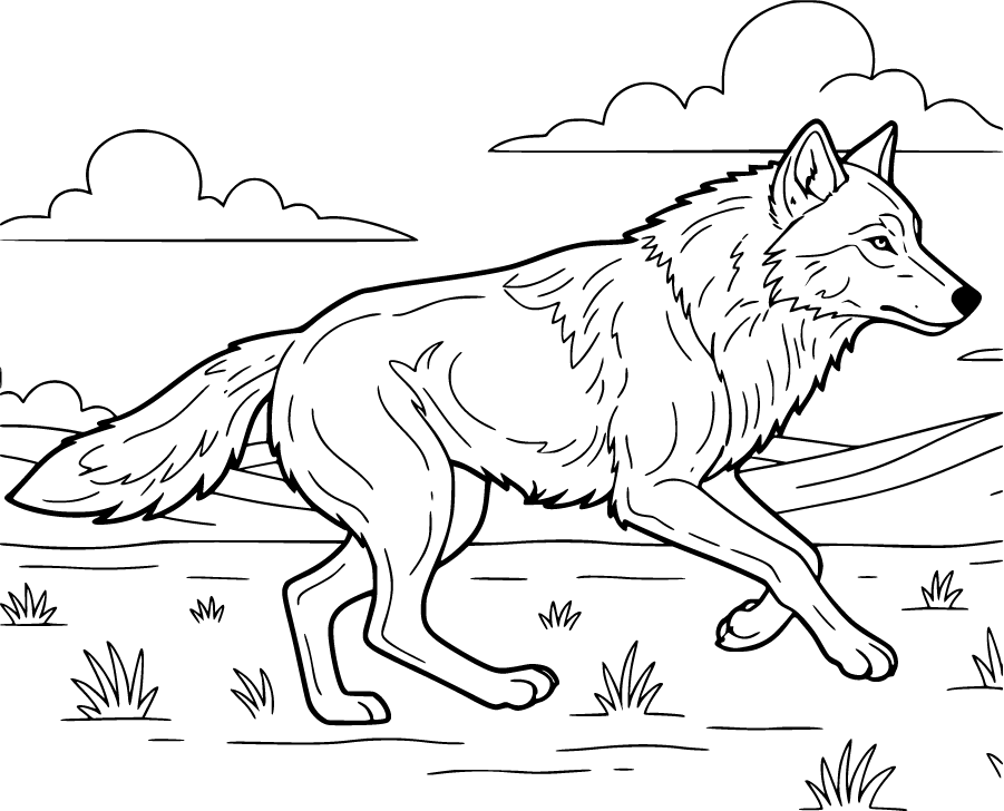 running wolf on prairie