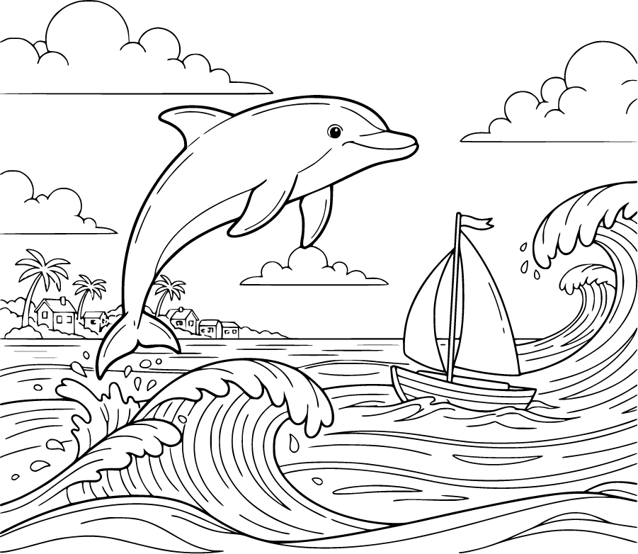 beach dolphin sailboat waves